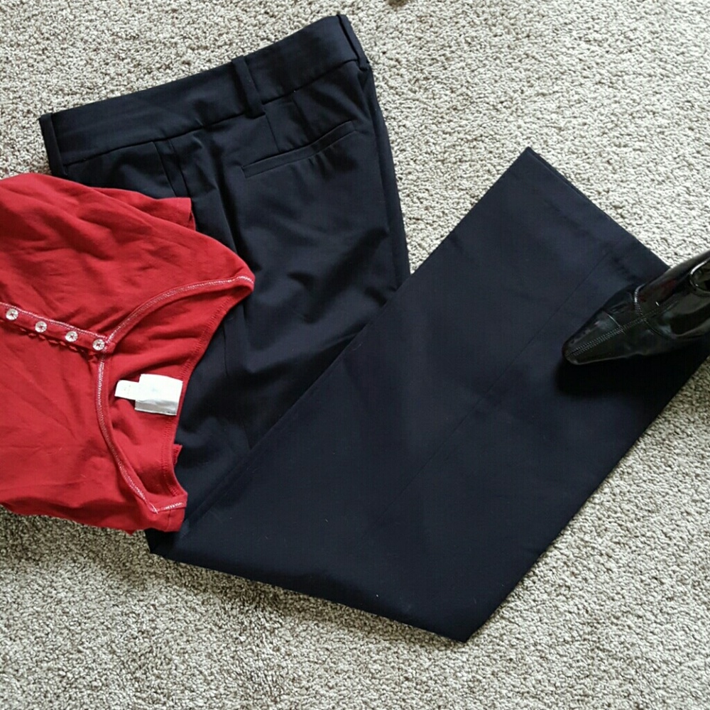 Ann Taylor women dark blue wool blend pants size 6 classic mid rise warm